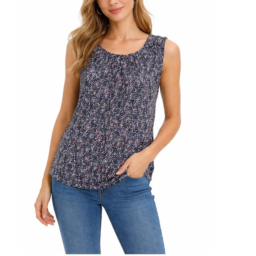 The Limited Women’s Confetti Print Sleeveless Blouse Black Multicolor Medium
